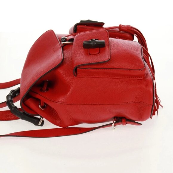 GUCCI Bamboo Backpack Leather Red Silver 370833 Auth 158958V main image 5